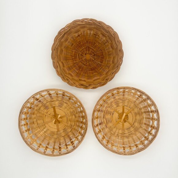 Set Of 3 Handwoven Wicker Baskets With Unique Patterns - Bread Baskets Or Wall - Picture 8 of 13